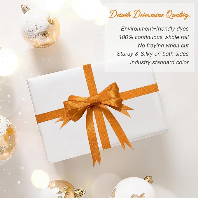 Orange Ribbon Gold Fall Ribbon for Gift Wrapping 3/8 in 25 Yards Ribbons for - Image 4