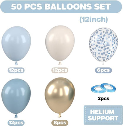 Dusty Blue and Gold Balloons, 12 Inch Blue Gold Balloons, Retro Fog Blue - Image 2