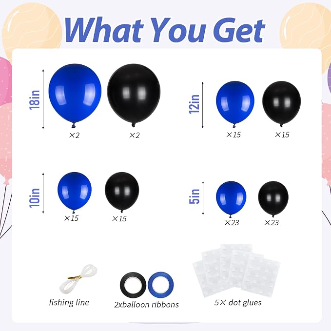 110pcs Black and Blue Balloons Garland Arch Kit, 18/12/10/5 Inch Balloons | - Image 2