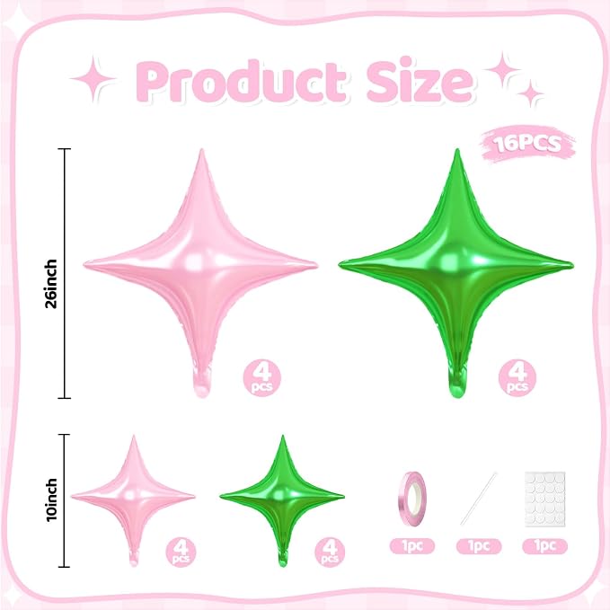 Green Pink Star Balloons, 26 Inch and 10 Inch Pink Stars Shaped Balloon - Image 2