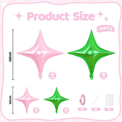 Green Pink Star Balloons, 26 Inch and 10 Inch Pink Stars Shaped Balloon - Image 2