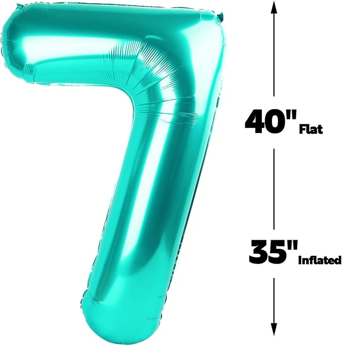 Teal Blue Number 7 Balloon 40 inch, Balloon numbers party supplies, deco photo - Image 3