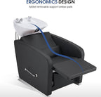 BarberPub Backwash Shampoo Chair and Bowl Set, Adjustable Porcelain Ceramic Hair Wash Bowl Sink Unit, Shampoo Station Chair for Spa Beauty Salon Hair Salon Equipment 9370 (Black&White Bowl)