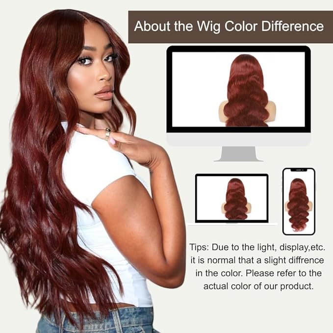 BVH 26 Inch Reddish Brown 13x6 Lace Front Wigs Human Hair Body Wave Wigs Human Hair 200 Density Hd Lace Frontal Wigs M Hairline 33# Brown Wigs (13x6 Reddish Brown Lace Front Wigs Human Hair, 26 Inch)