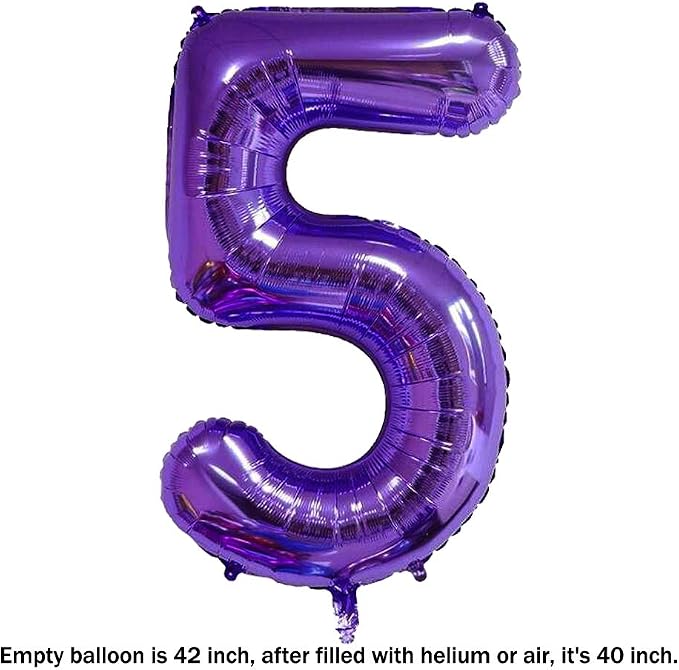 40 Inch Jumbo Purple Number 5 Balloon Giant Balloons Prom Balloons Helium Foil - Image 2