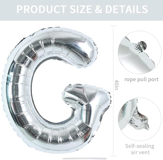 TONIFUL 40 Inch Large Silver Letter G Foil Balloons Alphabet Balloons | Giant - Image 2