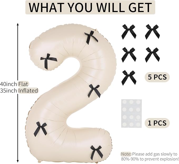 40 Inch Number Balloons with Bow Coquette Birthday Decorations Giant Number 1 - Image 2