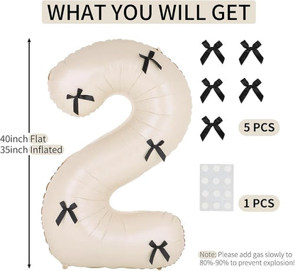 40 Inch Number Balloons with Bow Coquette Birthday Decorations Giant Number 1 - Image 2
