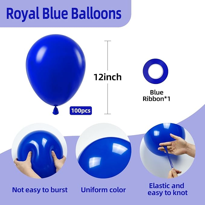 FOTIOMRG Royal Blue Balloons 12 inch, 100 Pack Royal Blue Latex Balloons - Image 2