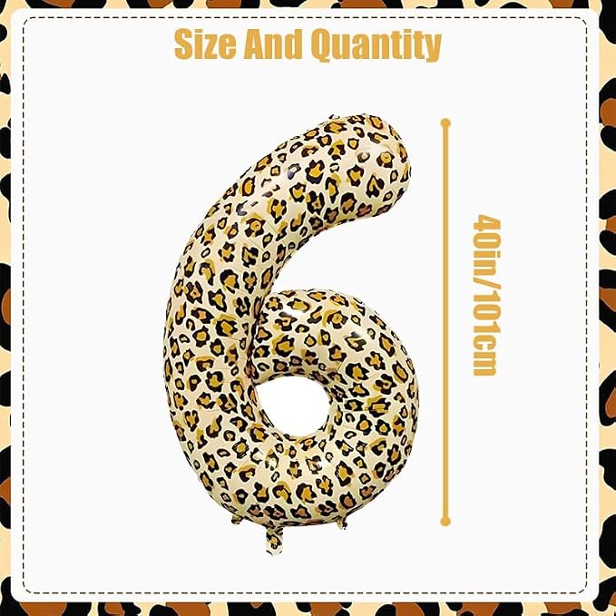 40Inch Large Leopard Print Number 6 Foil Balloons Cheetah 6th Wild One First - Image 2