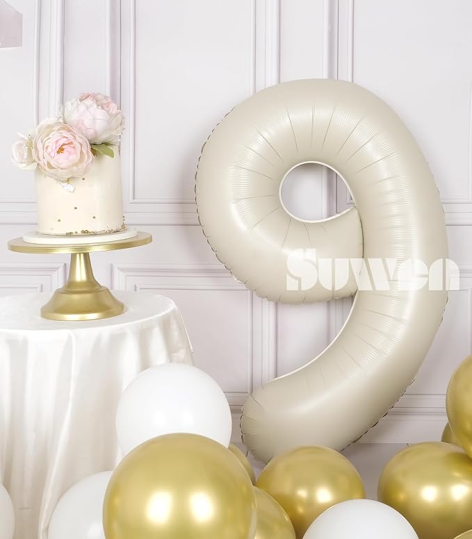 SUWEN 40 Inch Cream White Large 9 Balloon Numbers Big Foil Helium 0-9 | Jumbo - Image 3