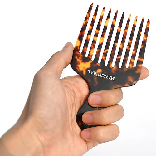 14MX Hair Pick for Women, Wide Tooth Afro Comb for Curly Hair, Cellulose Acetate, 5.5 inches(14 cm), Tortoise, 1 PACK