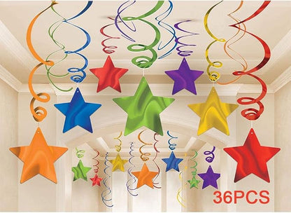 Rainbow Party Star Swirl, Foil Ceiling Hanging Swirl Decorations - Image 4