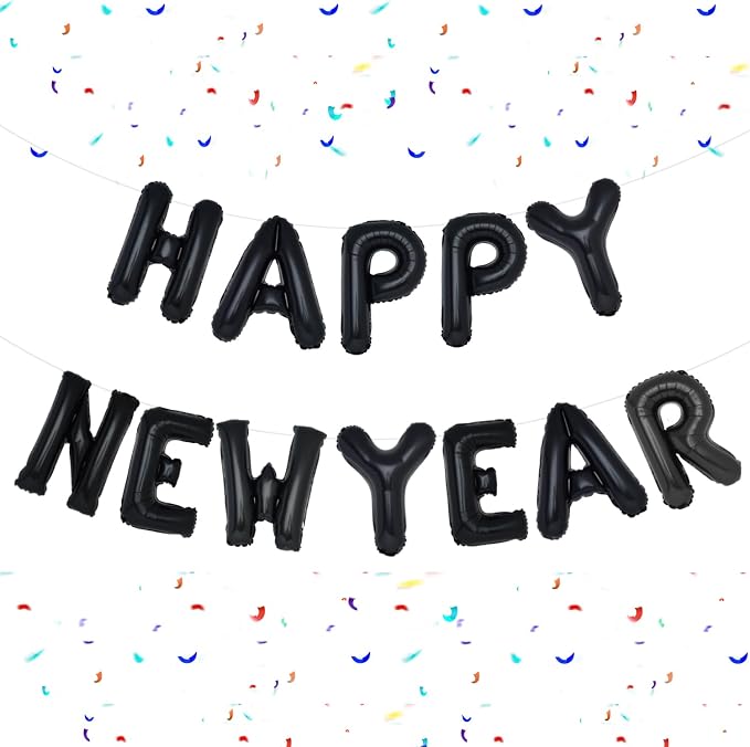 PIGETALE Black Happy New Year Balloons, 16 Inch Letter Balloons Happy New Year by welcomePIGETALE