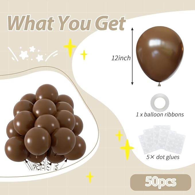 50pcs Brown Balloons, 12inch Dark Brown Latex Neutral Balloons | Balloons - Image 2