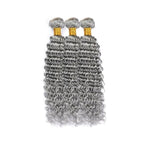 28 30 32 Inch Light Grey Bundles Human Hair Grey Deep Wave Bundles Double Weft Virgin Remy Silver Bundle Hair Weave Pure Grey Color