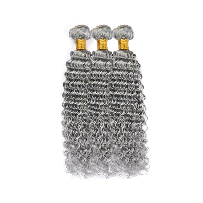 30 32 34 Inch Grey Bundles Grey Deep Wave Bundles Light Grey Deep Wave Bundle Niegmeag Peruvian Virgin Remy Hair Extensions 300g