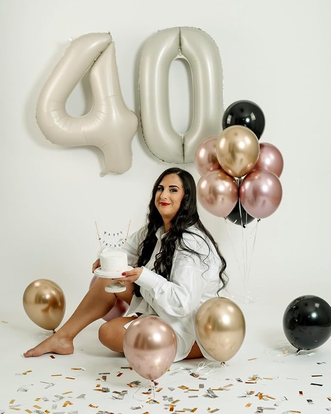 Number 40 Balloons 40 Inch for 40th Birthday Party Decorations, Cream | Jumbo - Image 2