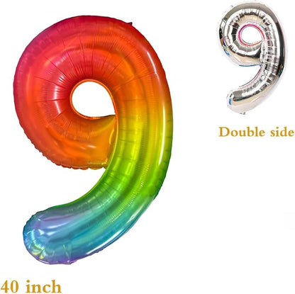 Rainbow Number 9 Balloon 40 Inch Rainbow 9 Balloon Giant Helium Foil Number 0 - Image 7