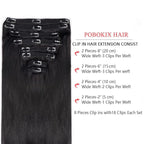 Straight Clip in Hair Extensions Real Human Hair 8Pcs Remy Human hair Clip ins for Women, Natural Soft Human Hair 120g 14inch #1B Natural Black