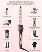 7 in 1 Curling Wand Set: Ohuhu Curling Iron Wand 7Pcs 0.35 to 1.25 Inch Interchangeable Ceramic Barrel Heat Protective Glove 2 Clips Dual Voltage Hair Curler Girl Women Mother Christmas Gift Rose Gold