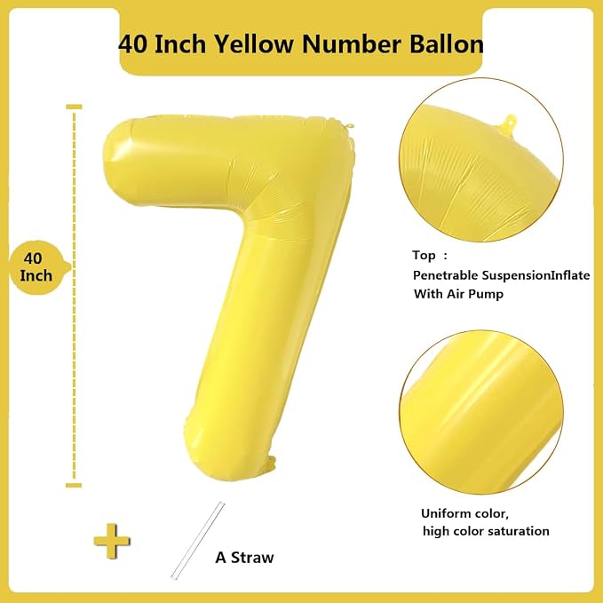 40 inch Yellow Number Balloon Giant Foil Helium Balloons Number 7 Balloon - Image 2