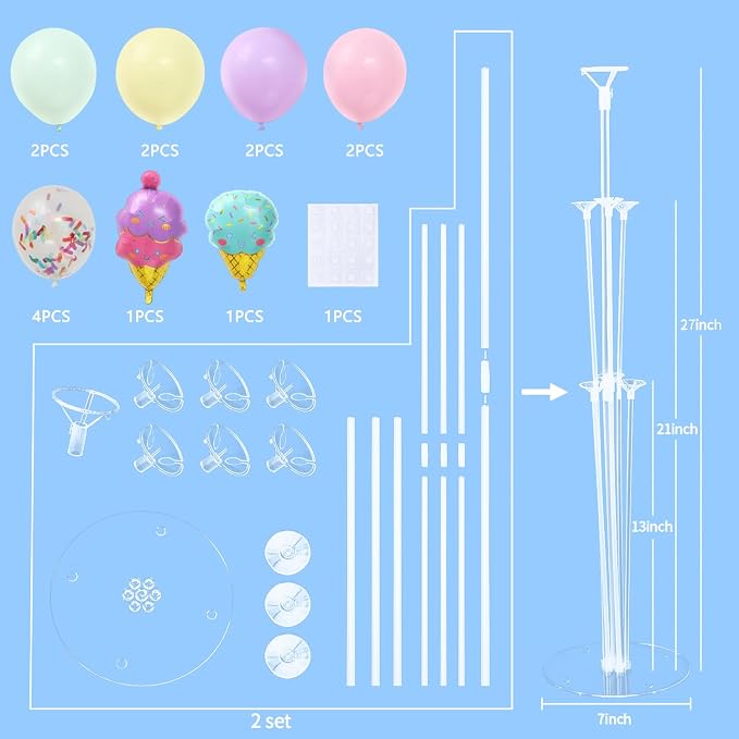 Ice Cream Party Balloons Stand for Table 2 Sets - Image 3