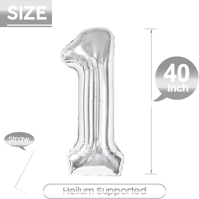 1 Balloon - Silver Birthday Number Balloons, 40 Inch Decorations Men Women | - Image 5