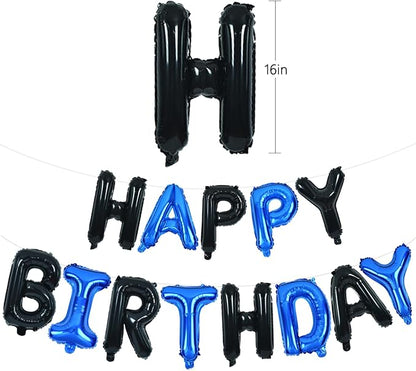 TONIFUL 16 Inch Black Blue Happy Birthday Balloons Banner Decor - Image 2