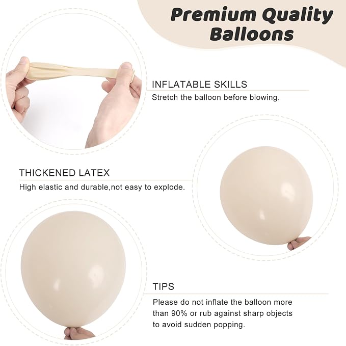 RUBFAC 135pcs Sand White Balloons Cream Beige Latex Balloon, Different Sizes 18 - Image 3