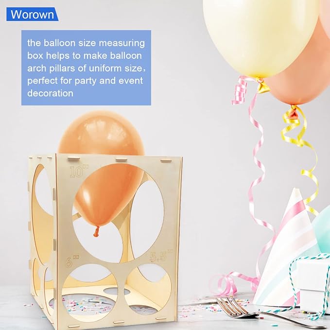 Worown 18 Holes Collapsible Wood Balloon Measurement Box, 1-12 Inch Sizer Cube - Image 5