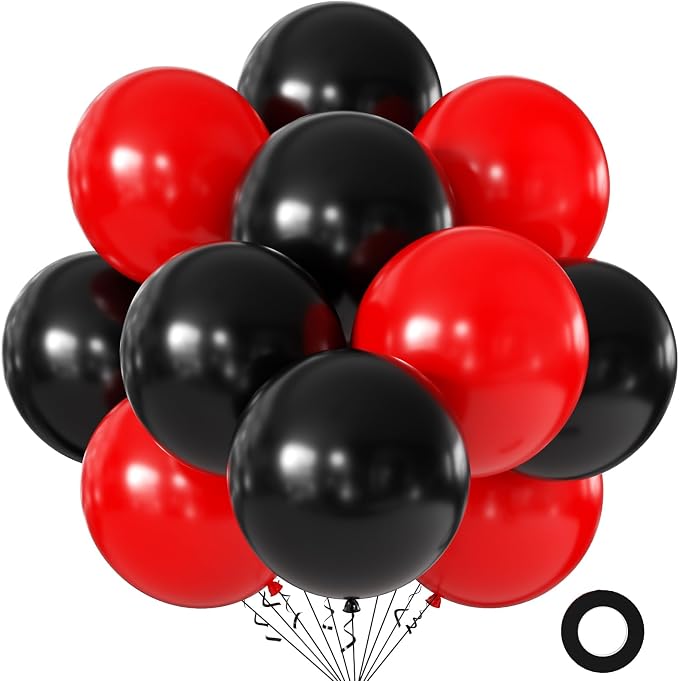 Black and Red Balloons 18 Inch 24 Pack Matte Helium Latex Round Balloons by KALOR