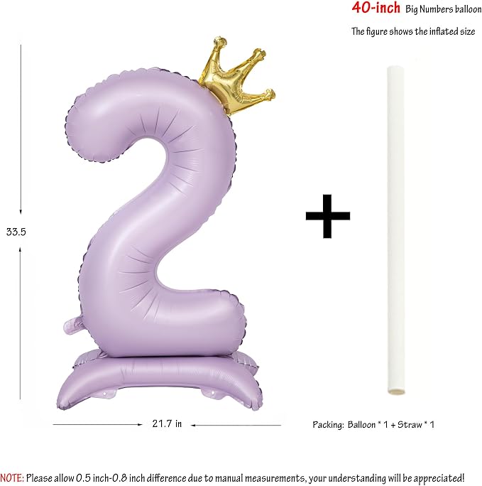 Standing Purple Crown Number 2 Balloon 40In Pastel Purple Crown 2 Balloon | - Image 2