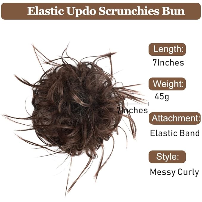 HMD Tousled Updo Messy Bun Hairpiece Hair Extension Ponytail with Elastic Rubber Band Updo Ponytail Hairpiece Synthetic Hair Extensions Scrunchies Ponytail Hairpieces for Women
