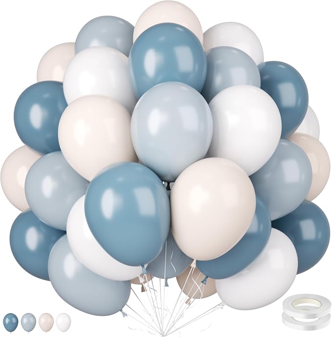 Dusty Blue White Balloons by BIAPIAN