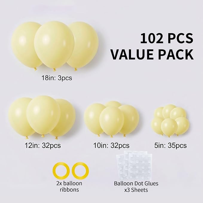 102pcs Pastel Yellow Balloons Garland Arch Kit, 18 12 10 5 Inch Balloons | - Image 2
