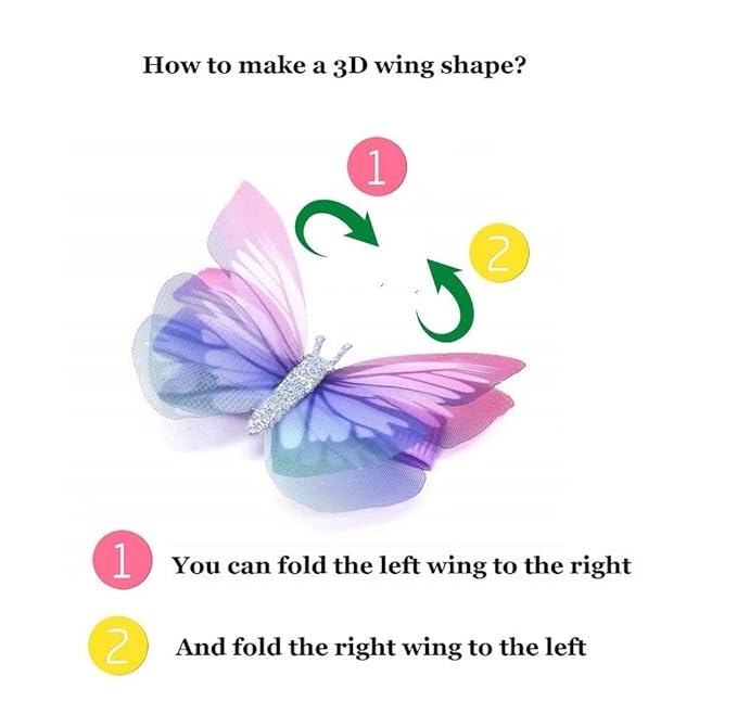 6Pcs/pack 3D Colorful Organza Butterfly Hair Clips - Chiffon Fairy Wings - Ribbon Wrapped Clips 0.4Inch Barrettes Hair Accessories For Women(Multicolor3)