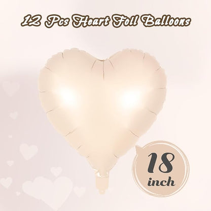 12 Pcs Beige Heart Balloons, 18 Inch Heart Foil Balloons Love Balloon Valentine - Image 2