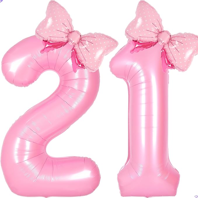 Pink Bow Birthday Decorations 21 12 Balloon Numbers by Unknown