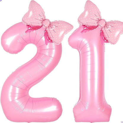 Pink Bow Birthday Decorations 21 12 Balloon Numbers by Unknown