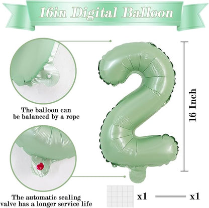 TONIFUL Number Balloon 16 Inch 10Pcs Sage Green 0-9 Birthday Number Ballons | - Image 2