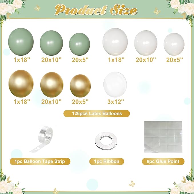 Sage Green Gold Balloon Arch Kit Green Balloon Garland Kit | 126 Pcs White - Image 6