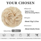 SARLA 2PCS Messy Hair Bun Hair Pieces Wavy Curly Synthetic Updo Fake Scrunchies Ponytail Extension for Women Light Champagne