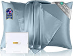ZIMASILK Upgraded 100% 6A Grade Pure Mulberry Silk Pillowcase for Hair and Skin Silk Pillow Cases with Reinforced Hidden Zipper, More Soft & Durable, Gift Box (King 20"x36" Light Blue)