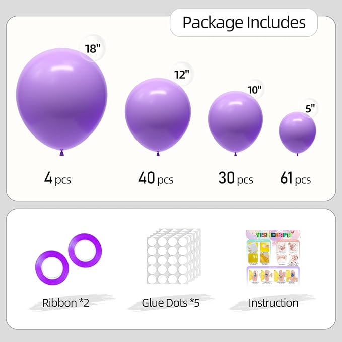 135pcs Pastel Purple Balloon Arch Kit Different Sizes of 18 12 10 5 Inch - Image 2