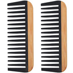 2 Pcs Bamboo Wide Tooth Comb - Anti-Static Wooden Wide Tooth Comb for Women, Detangling Hair Comb for Curly/Wet/Thick Hair with Bakelite Teeth