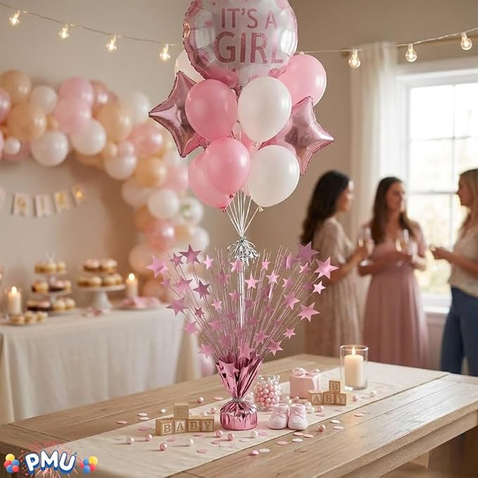 PMU 3 Pack Bursting Star Metallic Foil Spray Centerpiece- Baby Pink Balloon - Image 7