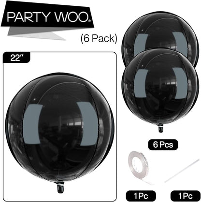 PartyWoo Black Large Round Giant 4D Jumbo Foil Balloons 6pcs 22 Inch | 22 Inch - Image 6
