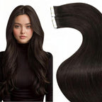 LaaVoo Brown Tape in Hair Extensions Human Hair 16 Inch Real Hair Extensions Tape in #2 Brown 20pcs 40g