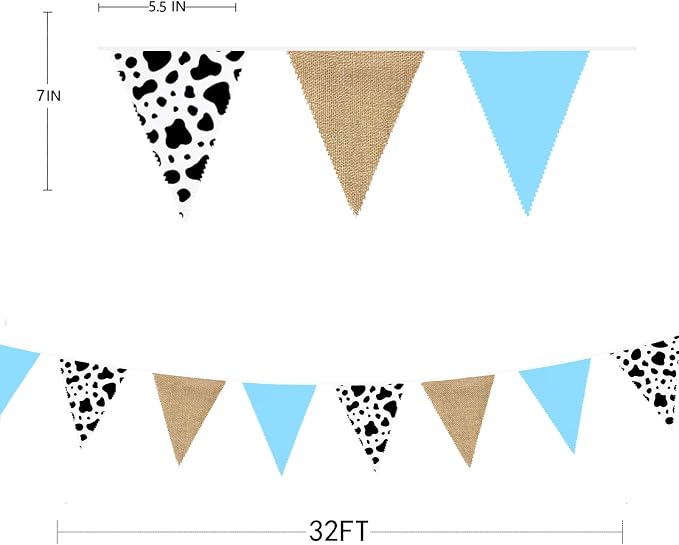 32Ft Western Cowboy Party Decorations Burlap Cow Triangle Flag Fabric Banner - Image 6